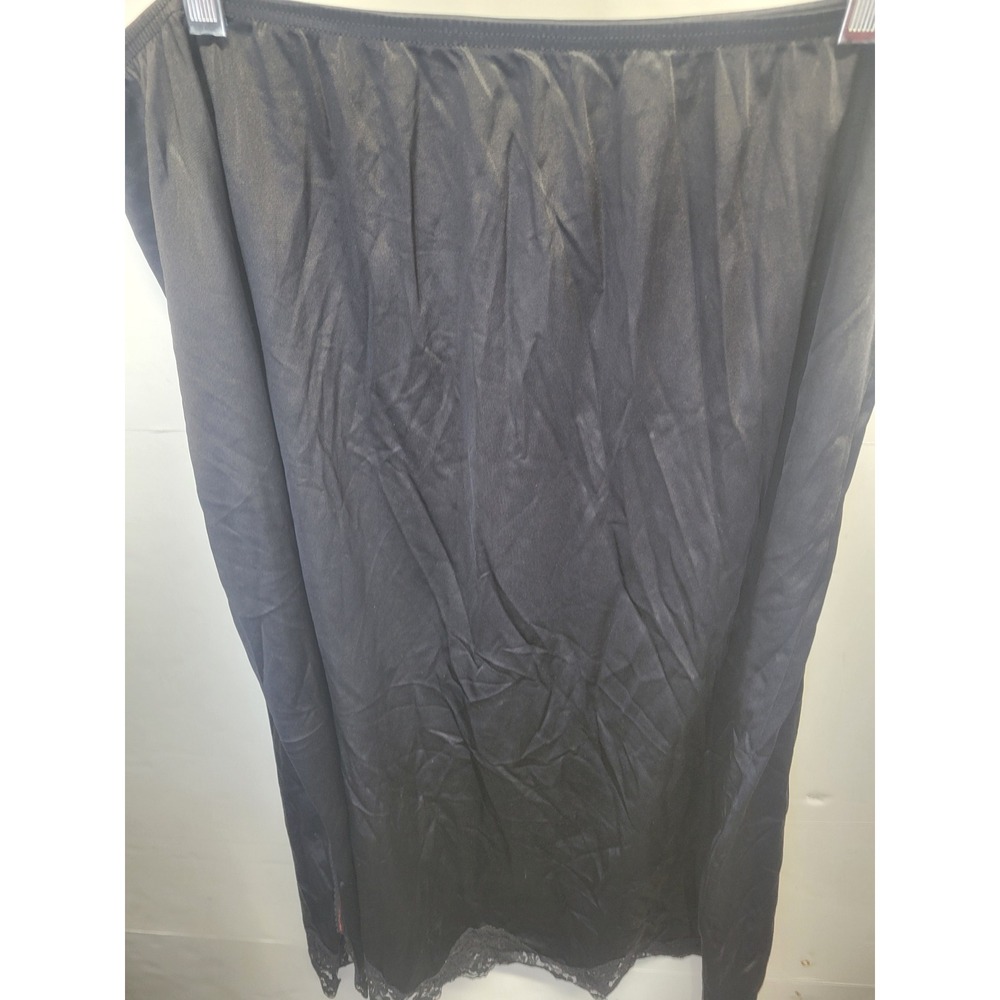 Vintage Black Lace Trim Half Slip Skirt Silky Nylon Mid Length Elastic Waist 18W